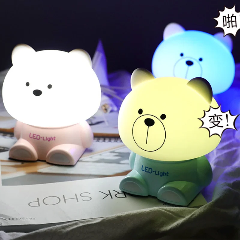 

Led Children Night Light for Kids Mini Bear Decoration Home Bedroom Touch Switch Soft Silicone Light Cute Room Decor Toys