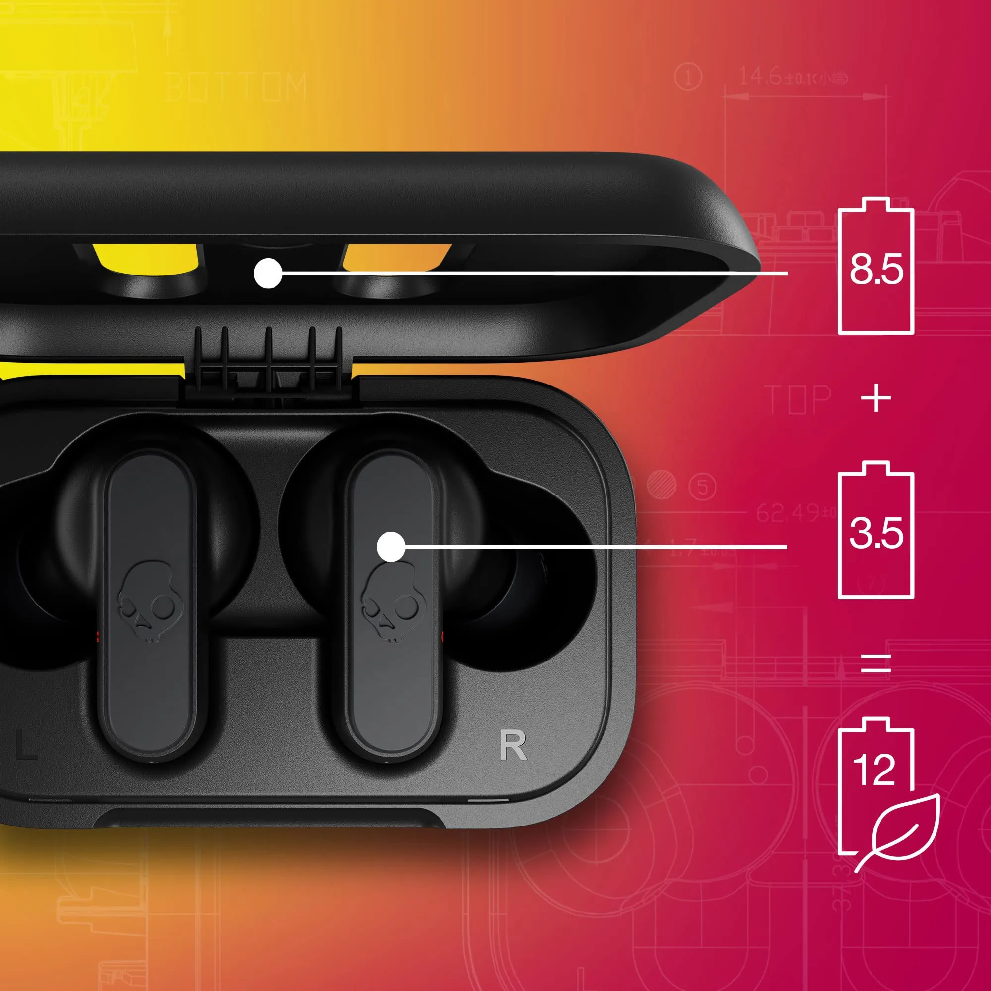 Skullcandy Dime 2 무선 블루투스 이어폰, 스포츠 게임용 대용량 이어버드, 방수 헤드폰