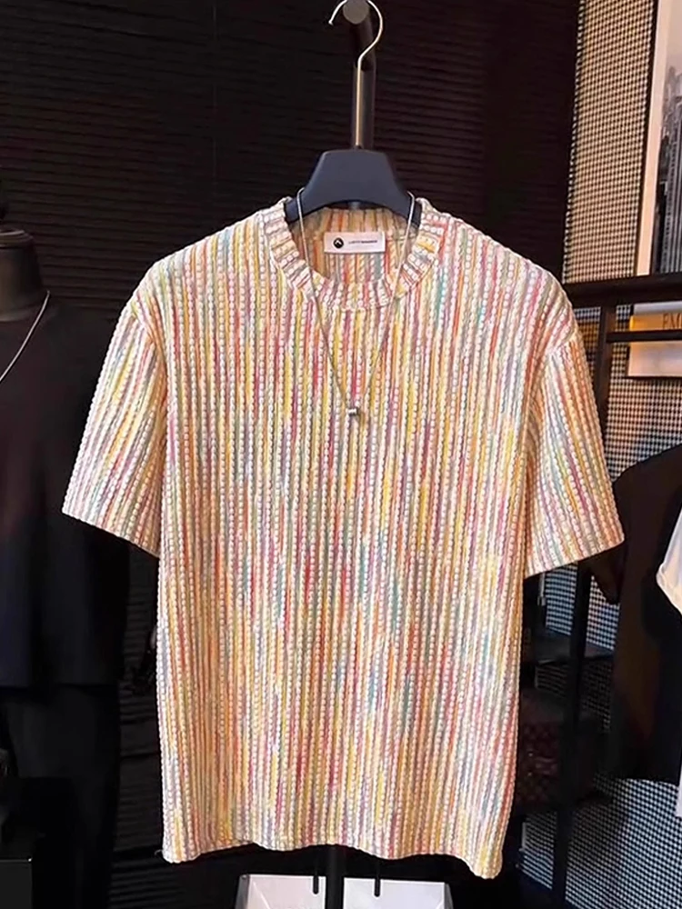 Dopne Rainbow Color Tka Bubble ort Sve Men Summer Thin Cool Feeling Breathable Cleanfit f Sve T irt