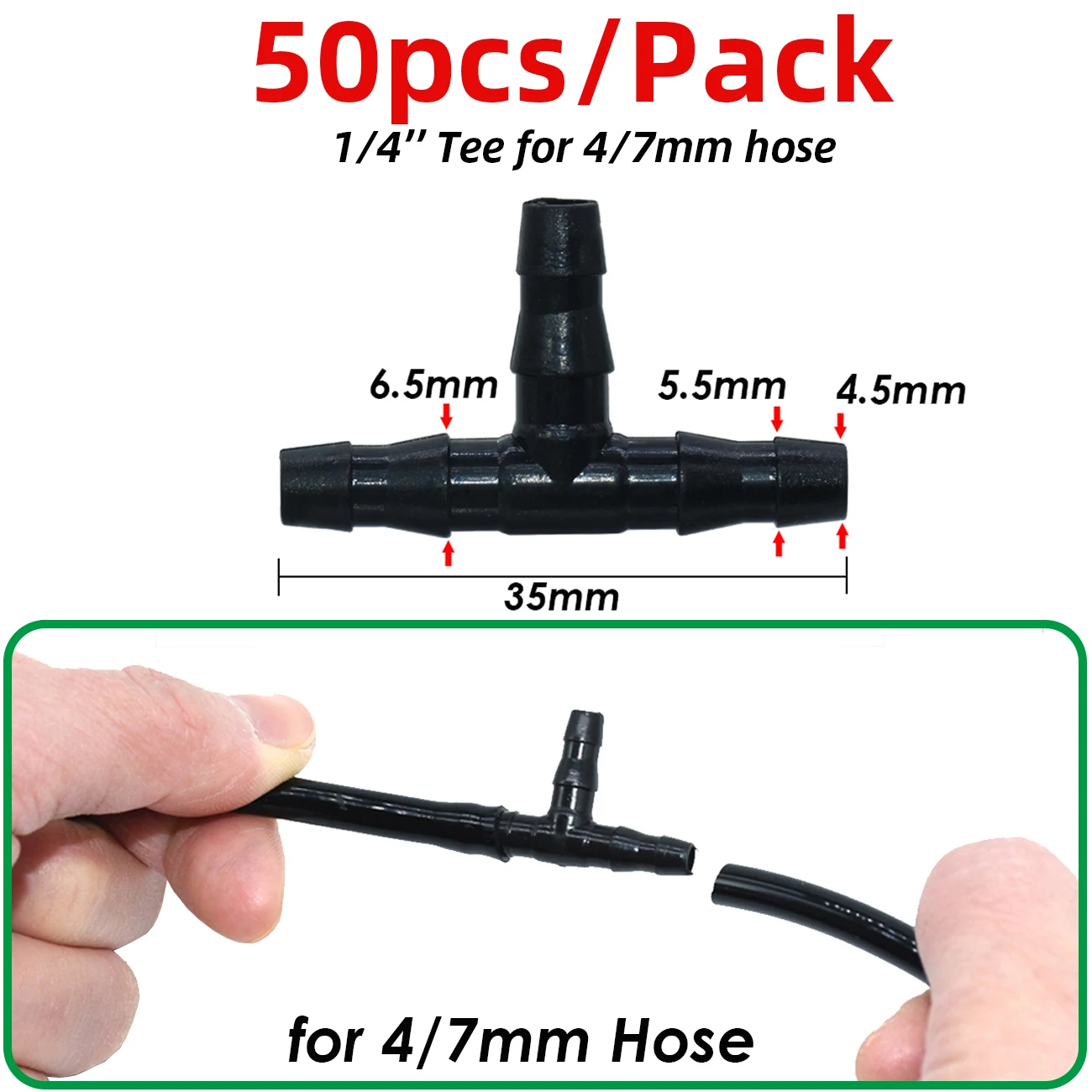 Sprycle 50pcs 4/7mm 3/5mm Tubing Hose  Joint Drip Irrigation KIT Barbed Tee Cross Eng Plug Adapter for Garden Water Connector 5