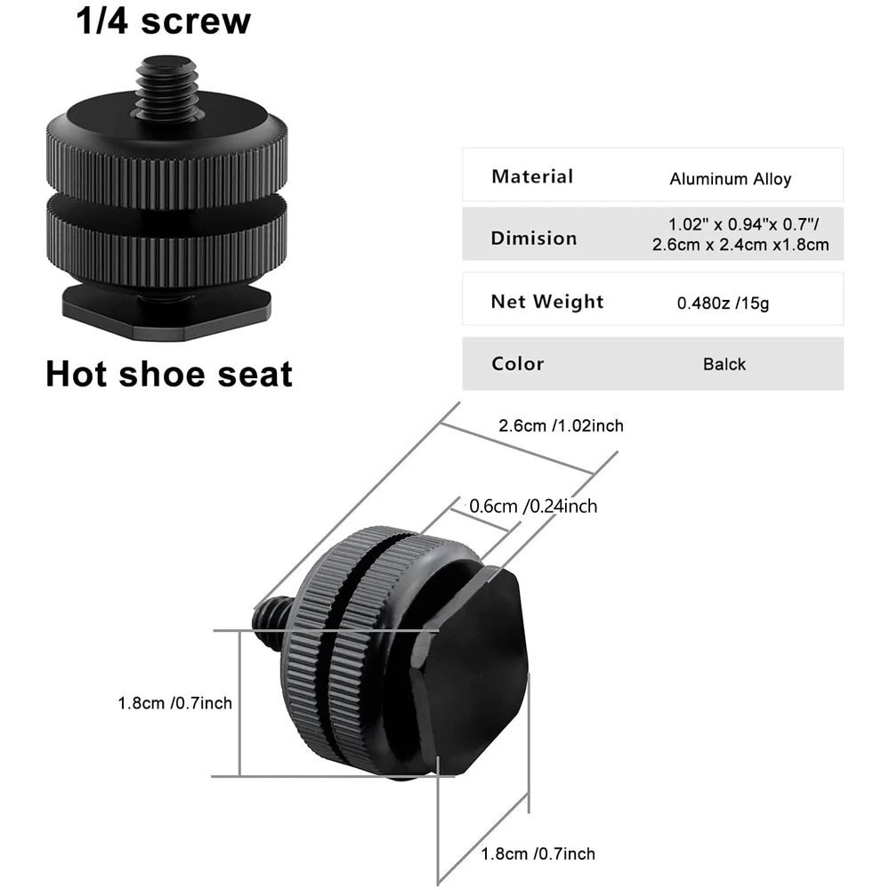 Aluminum Alloy Hot Shoe to 1/4" Adapter Hot Shoe Mount Flash Holder For GoPro Hero insta360 DJI Osmo Digital Camera Fill Light