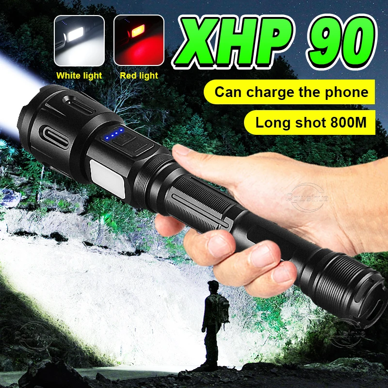 

Newest XHP90 Powerful LED Flashlight 18650 Rechargeable Tactical Torch light High Power XHP50.2 Led Flash lights Camping Lantern