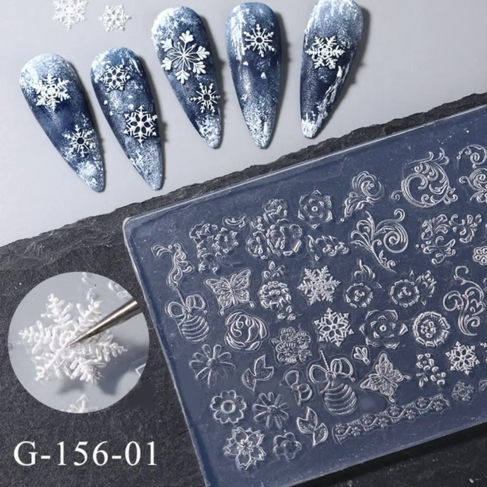 New 3D Snowflake Nails Art Silicone Mold Pad Winter Sweater Relief Mould Gel Stencils Design DIY Nail Carving Manicure Tool
