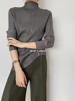 Miyake Pleated Women Shirt Tops High Fashion Designer New Aesthetic Clothing Comfortable Causal Long Sleeve Turtleneck T-shirt - Image 3