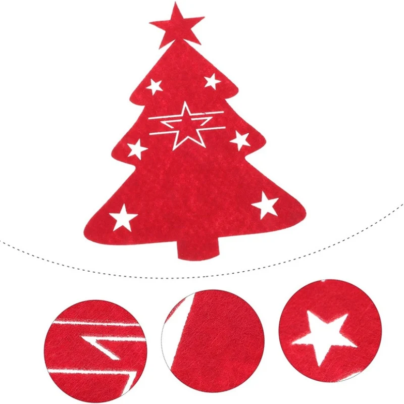 Cookware Organizer Table Decor Knife and Fork Holder Cutlery Bag 4PCS Christmas Elk Xmas Tree Pocket Non-woven fabric