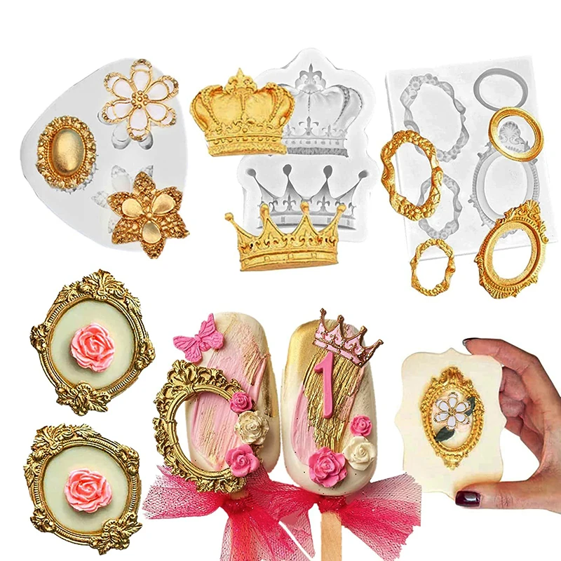 

Vintage Frame Rose Flower Fondant Mold For Cake Pop Decoration Baroque Style Silicone Molud Cupcake Topper Sugarcraft Jewelry