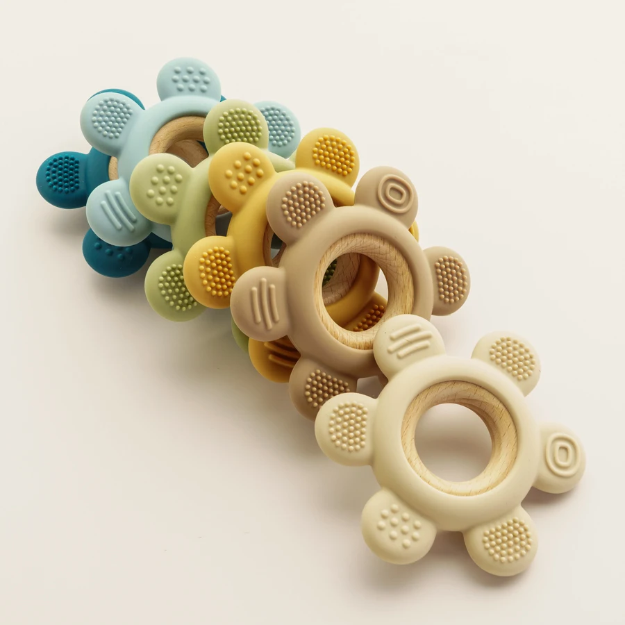 Teething Toys Silicone Teething Toys Baby Teething Toys Silicone Teether Color Kids 1PC Silicone Teether Toy newborn Rudder Shape Wooden Teether Ring Baby Toys BPA Free Molar Stick Baby Accessories