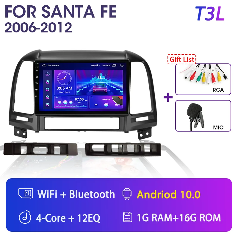 car video player bluetooth Srnubi 9" Android 10 Car Radio For Hyundai Santa Fe 2 2006-2012 GPS Navigation 2 din 4G WIFI DSP RDS Multimedia Video Player DVD video screen for car Car Multimedia Players