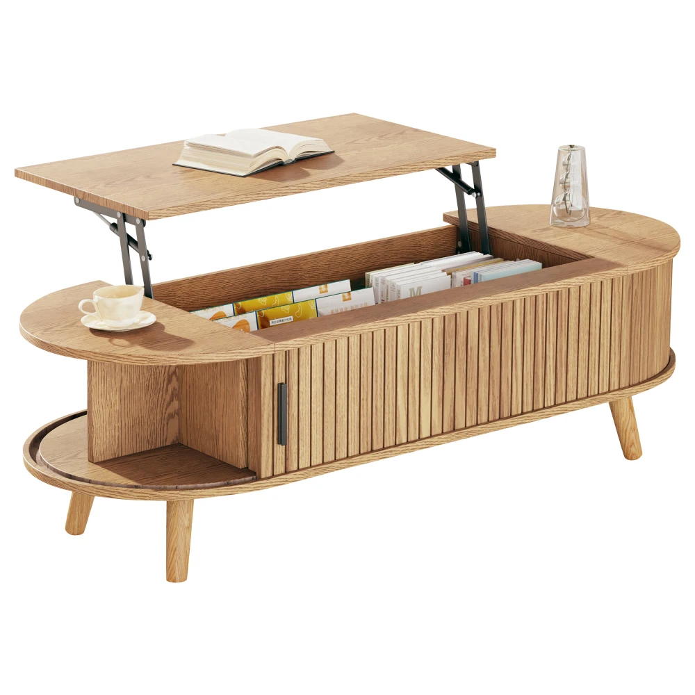 Moderner Couchtisch mit aufklappbarer Tischplatte, 120 x 50 x 39,5 cm, höhenverstellbar auf 53,5 cm, Wohnzimmertisch mit verstecktem Stauraum, Sofa-Beistelltisch – Detail 25