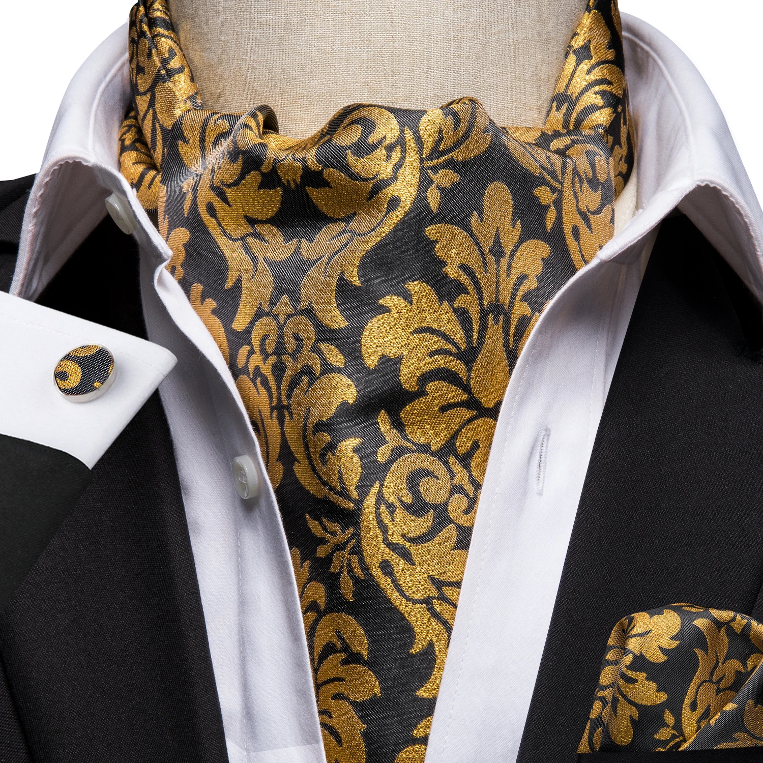 Dropshipping Seide Herren Ascot Hanky Manschettenknöpfe Set Jacquard Paisley Floral Vintage Krawatte Krawatte Großhandel für Männliche Hochzeit Business – Detail 28