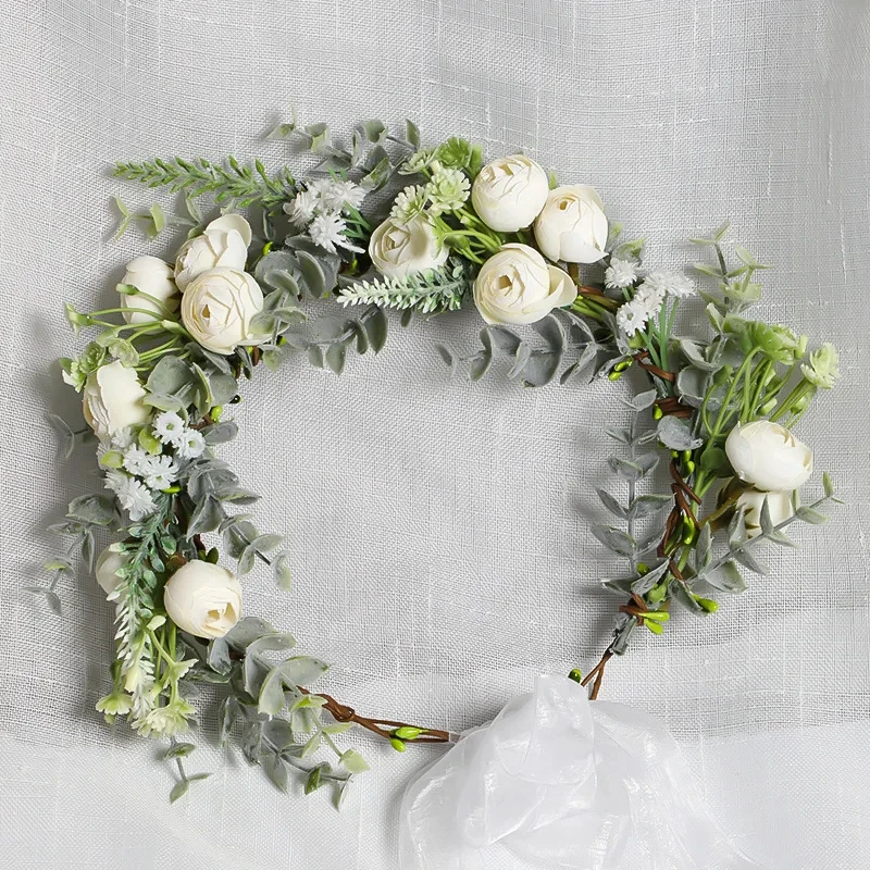 Fashion Women Lady Girls Wedding White Flower Wreath Tiara Headband Floral Garlands Hairband Hair Accessories Bride Hair Jewelry - 2