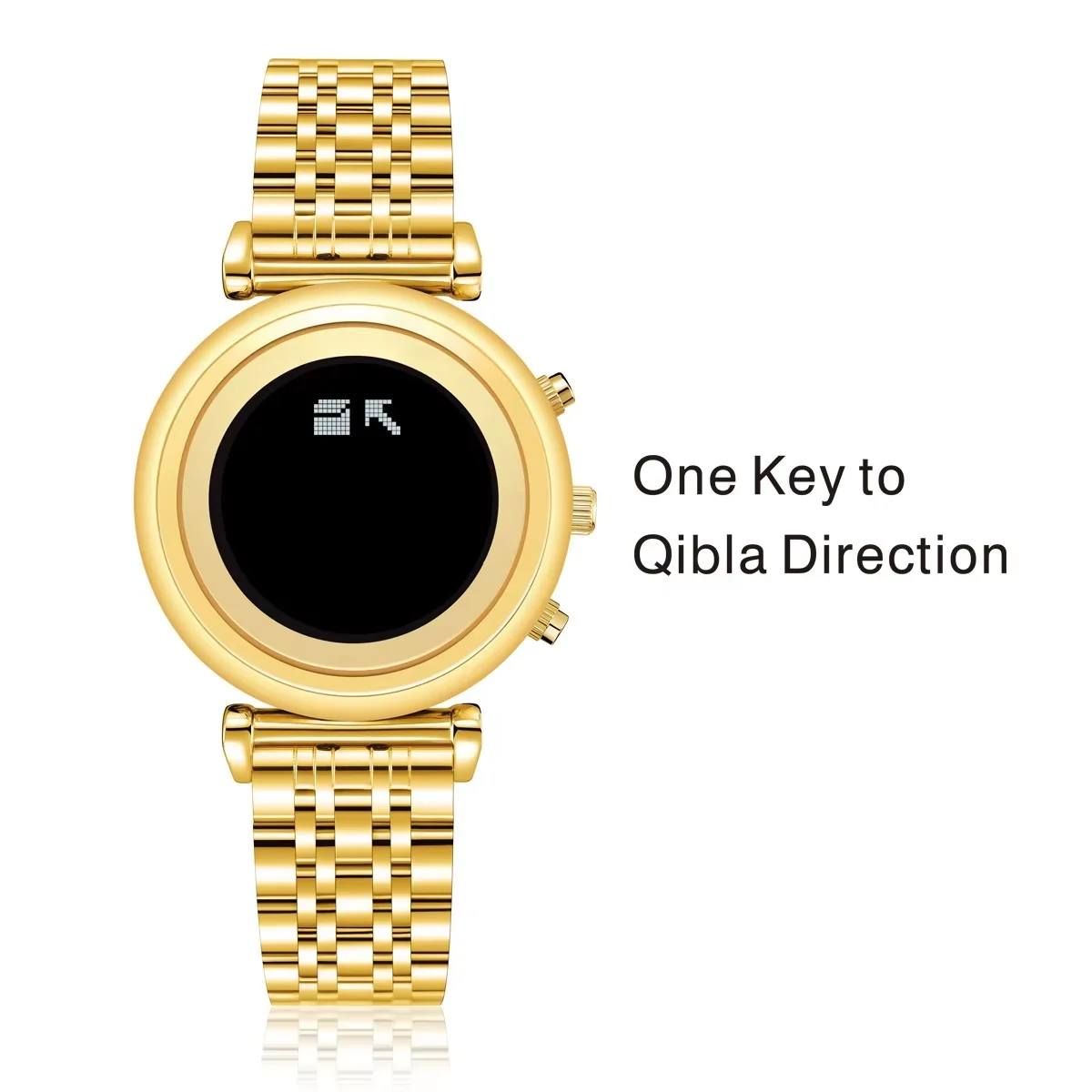AL-SAHAR Lady Azan Watch With Auto-Qibla Backlight Hijri Calendar Multi-Language Gold Muslim Wristwatch
