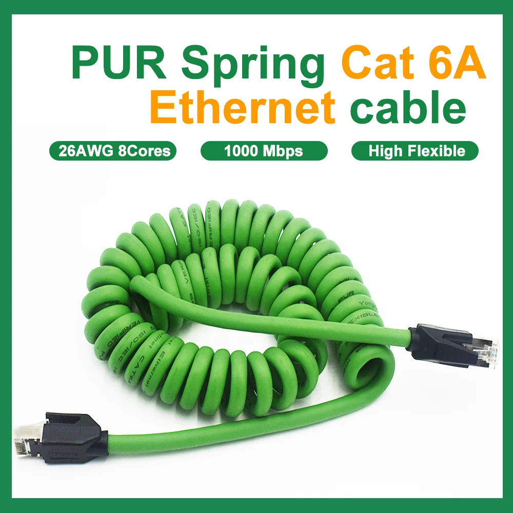 Ethernet Lan Computador de Rede Rj45 Cat6a 8core 26awg Verde Jaqueta Pur Flexível Extensível Tensão