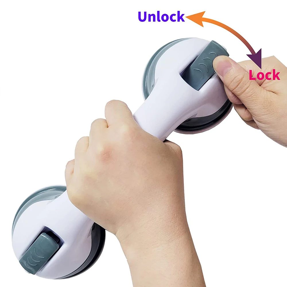 Shower Handle Grab Bars with Ultra Grip Dual Locking Suction Cups - Enhanced Anti-Slip Safety Support