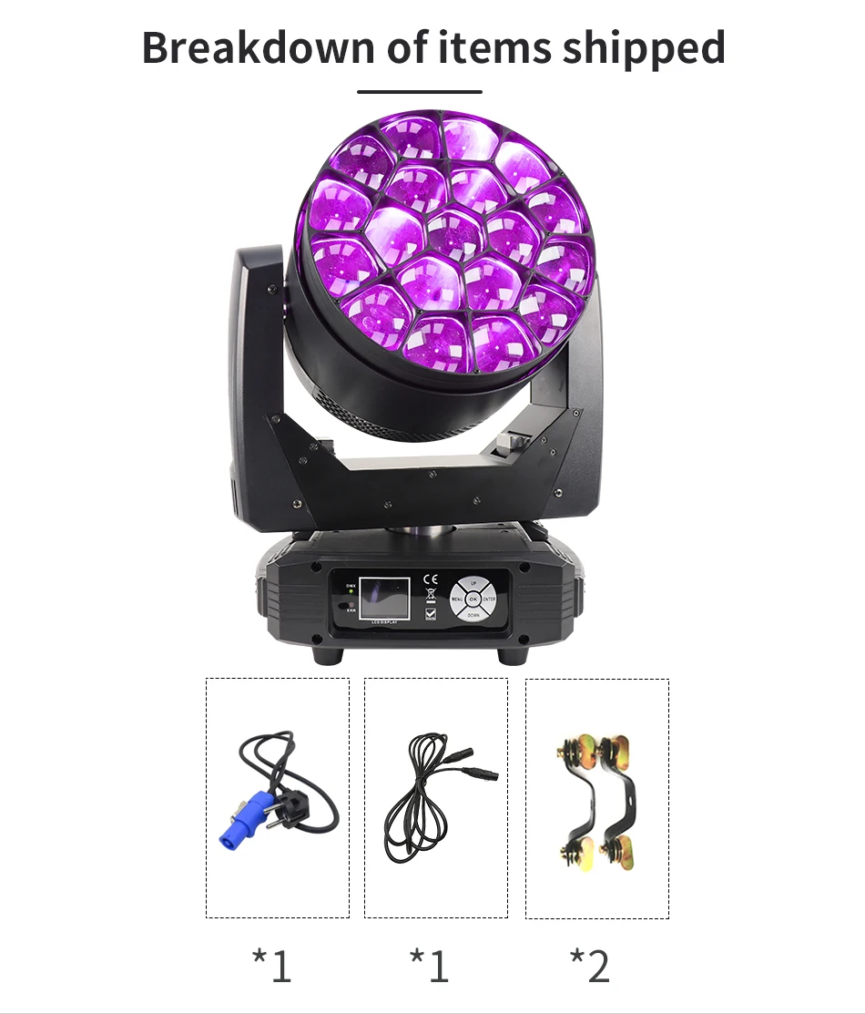 19x15w rgbw led strahl waschen große bienen augen zoom beweglicher kopf beleuchtung dj disco bühnen effekt ausrüstung – Detail 4