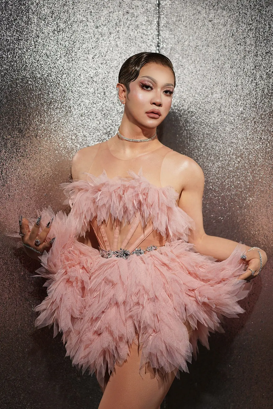 Sexy Pink Mesh Evening Dresses Drag Queen Dancer Stage Costume Rave Clothing  | eBay