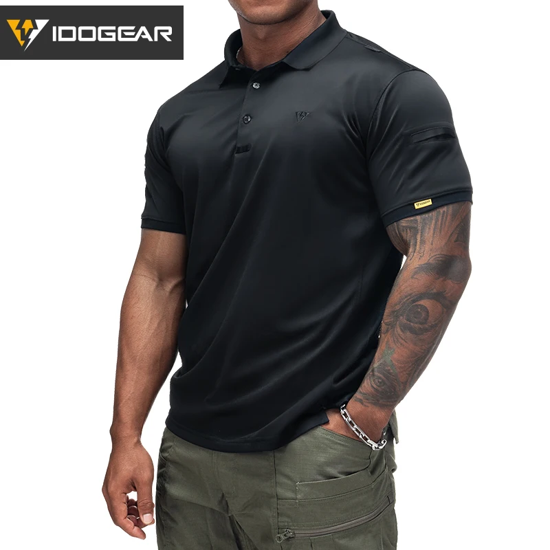 IDOGEAR Tactical T-Shirt Short Sleeve Polo Shirt Quick Dry Plain Shirt Breathable Lapel Neck Top 3113