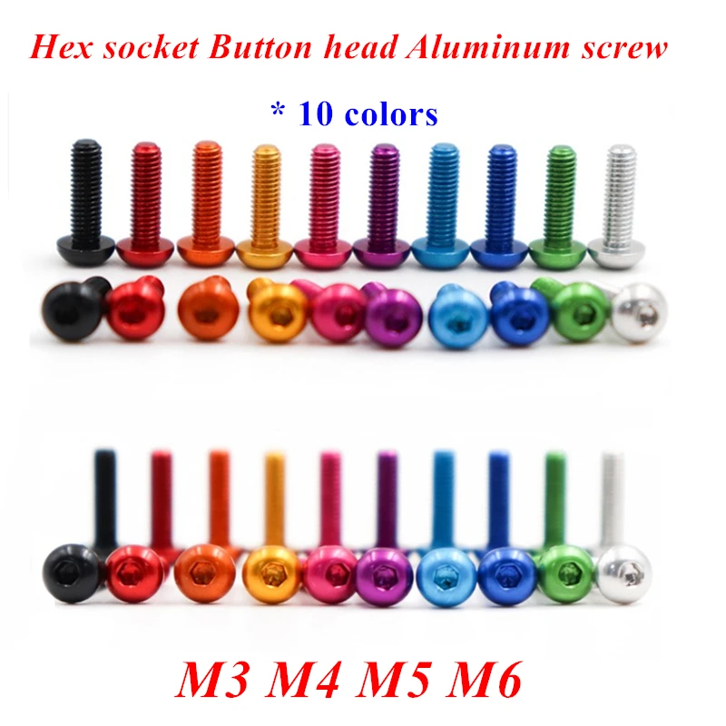 ISO7380 aluminum allen round screw M3-M6 Aluminium Alloy Hexagon Socket Button Head Machine Screw Bolts 10pcs