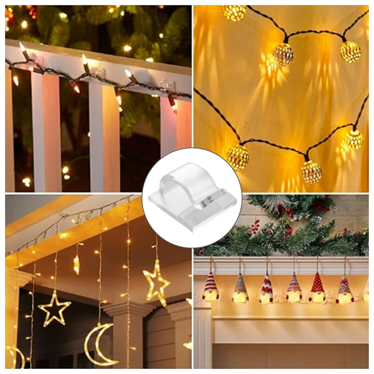 30 Pack Hooks for Outdoor String Lights Clips Clear Light Hook with 30 Waterproof Adhesive Backing wall mount hooks self adhesive hooks multi purpose hooks
