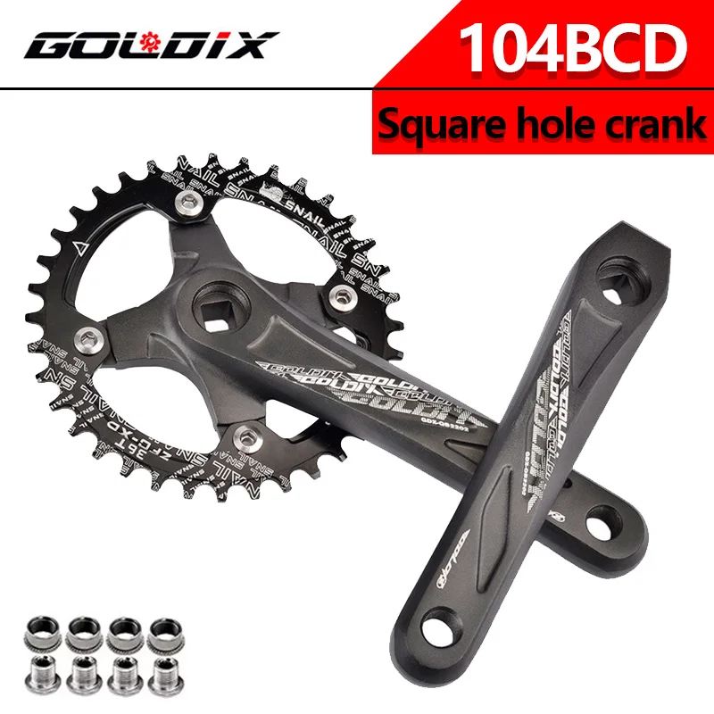 Pédalier carré conique 170/175 mm pour vélo de montagne 104/64BCD 32T/34T/36T/38T/40T/42T, à dents larges et étroites pour bras de manivelle de vélo (170 mm, 38T