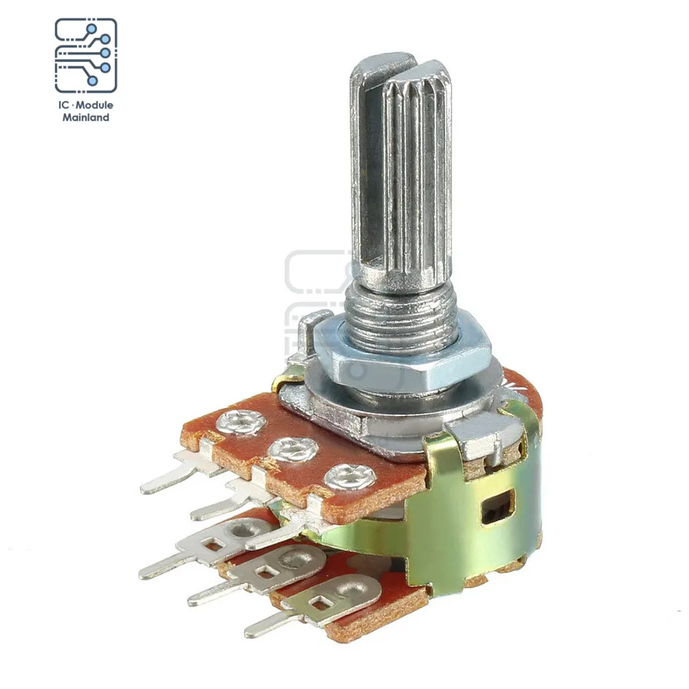 5PCS/Lot 1K 2K 10K 20K 100K 250K 1M Ohm Variable Resistors Dual Linear 6 Pin Rotary Carbon Film Taper Potentiometer 20mm Shaft adjustable resistor linear potentiometer rotary potentiometer potentiometer kit trimmer potentiometer
