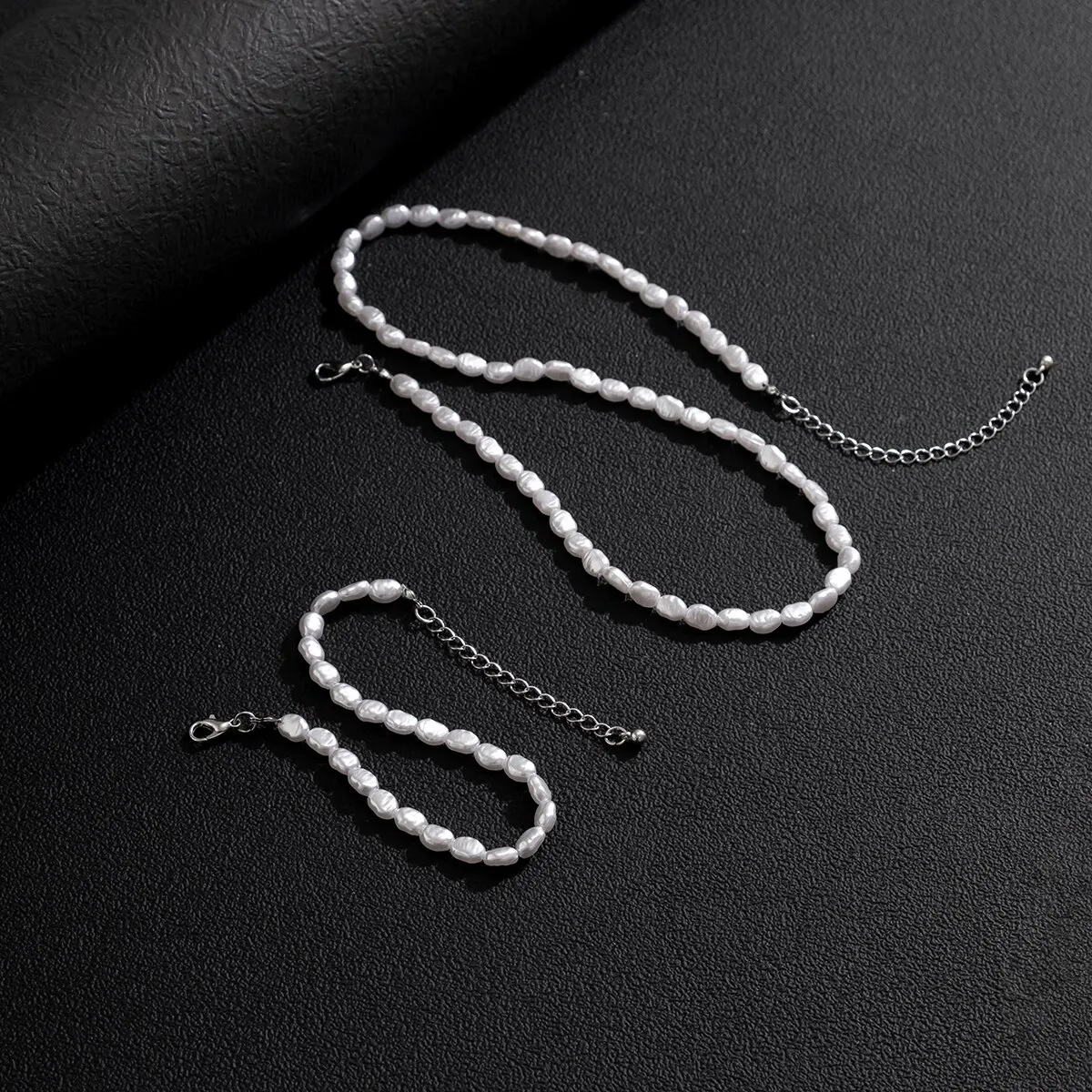 Boho Handmade Imitation-Pearl Chain Necklace Bracelet for Men Trendy Vintage Clavicle Chain on Neck Jewelry Set New Steampunk
