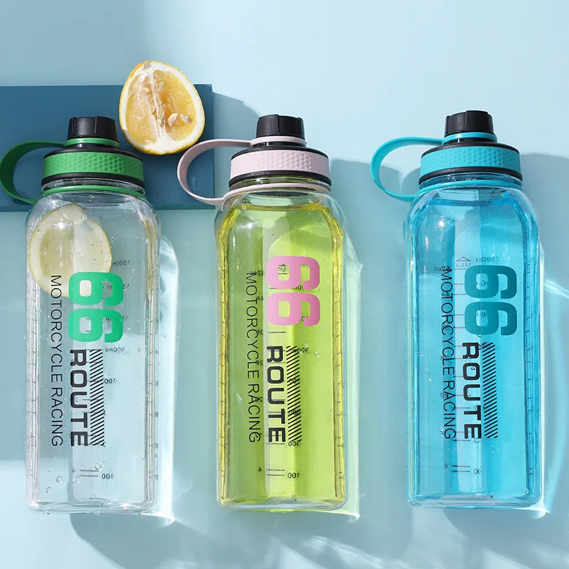 1500ml Large Capacity Travel Water Bottle with Time Marker Outdoor Portable Sports Fitness Plastic Cups Space Cup