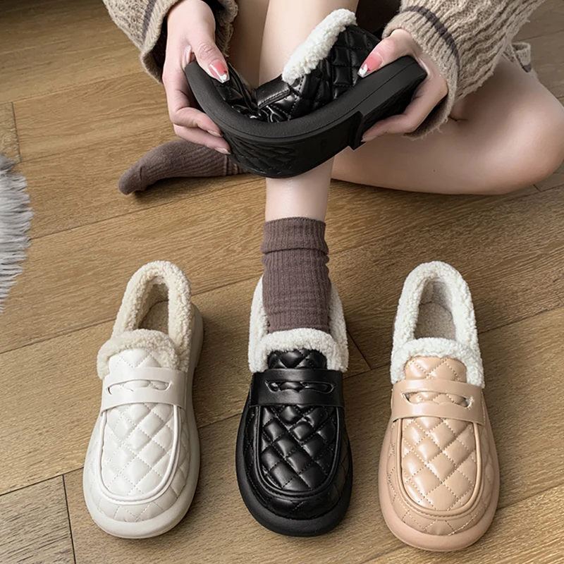 

Туфли женские без шнуровки с круглым носком, повседневные кроссовки, без застежки, Мокасины, на шнуровке, базовая обувь из искусственной кожи, зимние