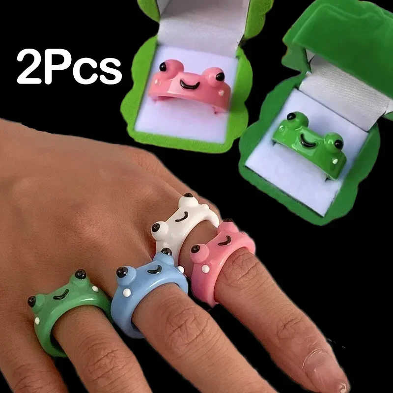 

2pcs Cute Frog Rings Colorful Polymer Resin Acrylic Finger Rings Women Girls Friendship Couple Rings Lovely Animal Jewelry Gifts