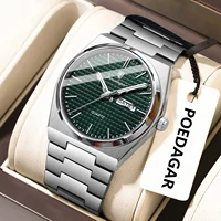 POEDAGAR luxe Original homme montre étanche en acier inoxydable lumineux montre pour homme Date semaine Quartz montres de mode pour hommes 2