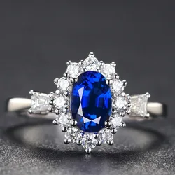 Princess Diana Rings Oval Imitation Sapphire Open Rings Elegant Blue Cubic Zirconia Rings for Women Wedding Engagement Jewelry