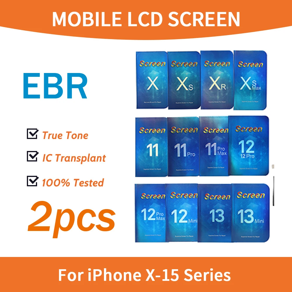 LCD Display Screen 2PCS EBR Incell For iPhone X XR XS Max 11 12 Pro Max LCD Display For iPhone 13 14 15 16Pro Digitizer Assembly Replacement Screen Smart Phone Screen Replacement