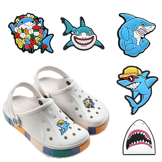 1pcs Cute Shark Croc Charms Fish Accessories Sneakers Shoe Decorations Pins  for Croc Woman Men Animal Croc Jeans Dropshipping