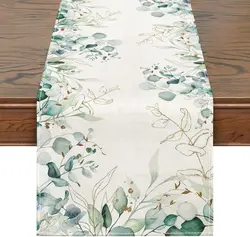 Spring Flower Table Runner Tulip Lavender Vase Easter Rabbit Summer Holiday Kitchen Dining Table Decoration for Home Party