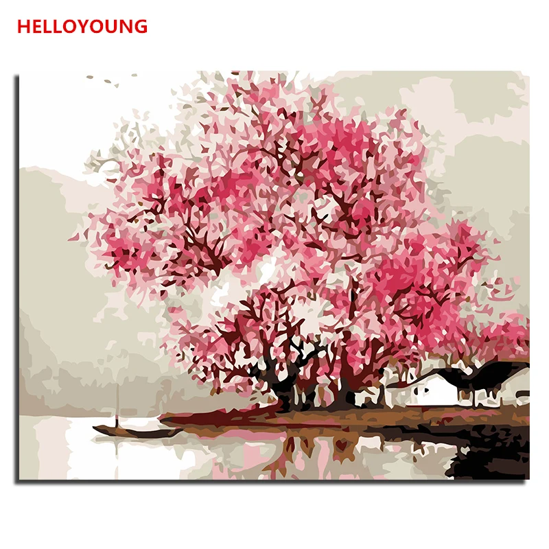 

HELLOYOUNG Digital Painting picture drawing Painting Jiangnan by numbers oil paintings chinese scroll paintings Home Decor