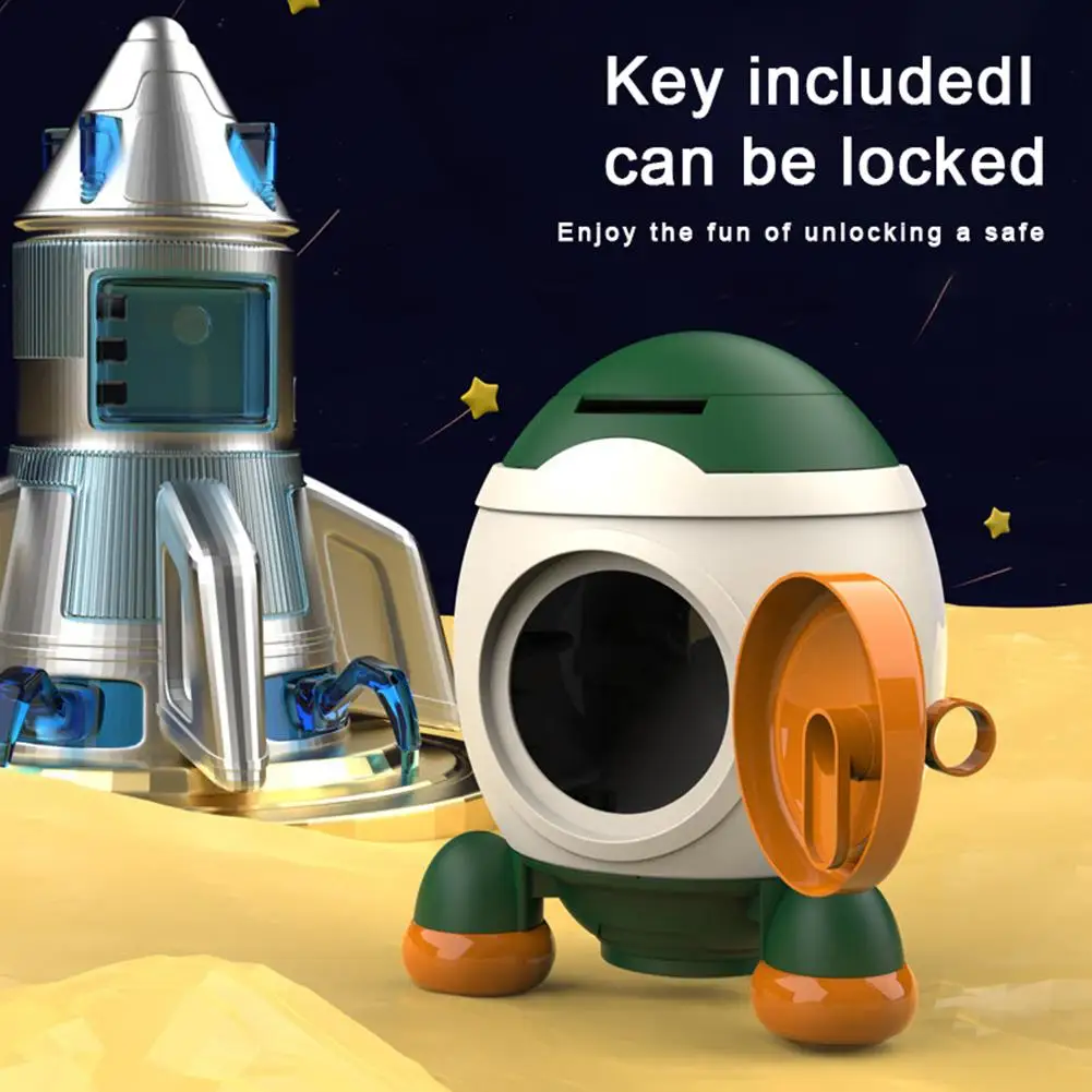Piggy Bank For Kids Cute Rocket Shape Piggy Bank With Sticker Key Unlock Money Saving Box For Boys Girls Birthday Gifts