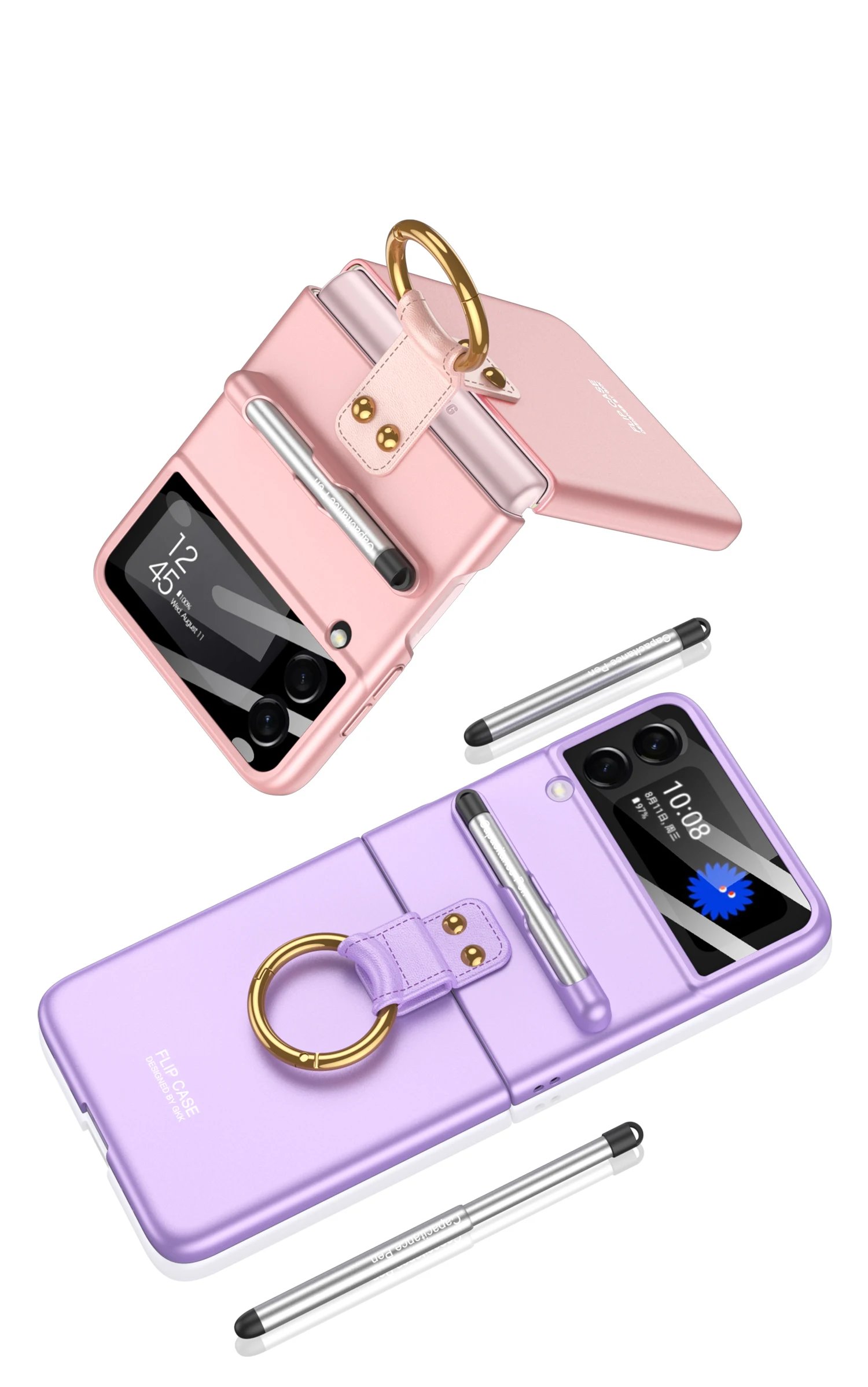 Ultra Thin Hard Plastic Pen Case Funda for Samsung Galaxy Z Flip 3 Flip3 5G Phone Case with Ring Holder Shockproof Stand Cover z flip3 case