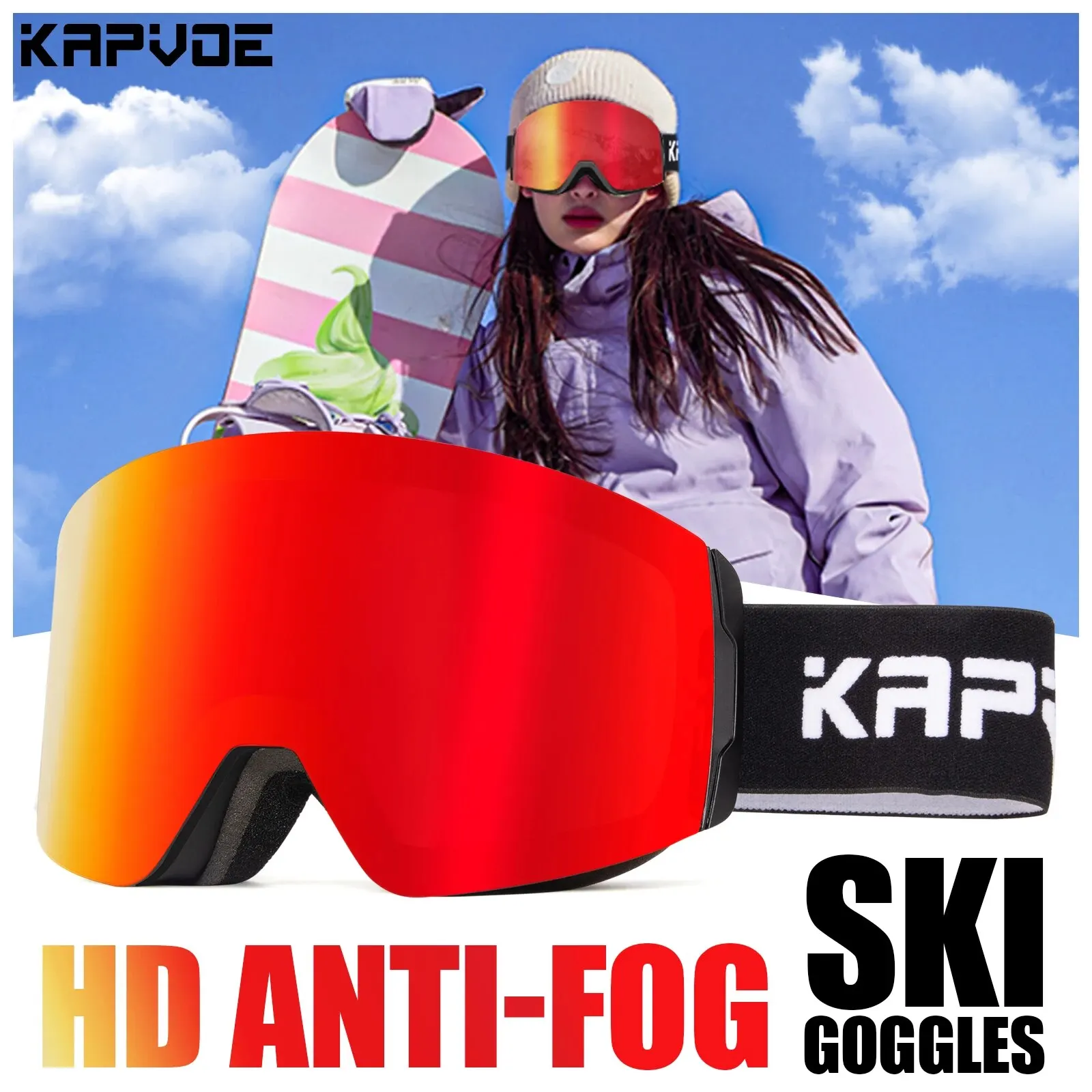 Kapvoe Ski Goggles Double Layers Anti-fog UV400 Snowboard