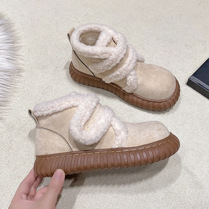 Aphixta New 4cm Chunky Heel Women Snow Boots Furry Winter Sneaker Shoes Short Plush Ladies Shoes botas de invierno para mujer