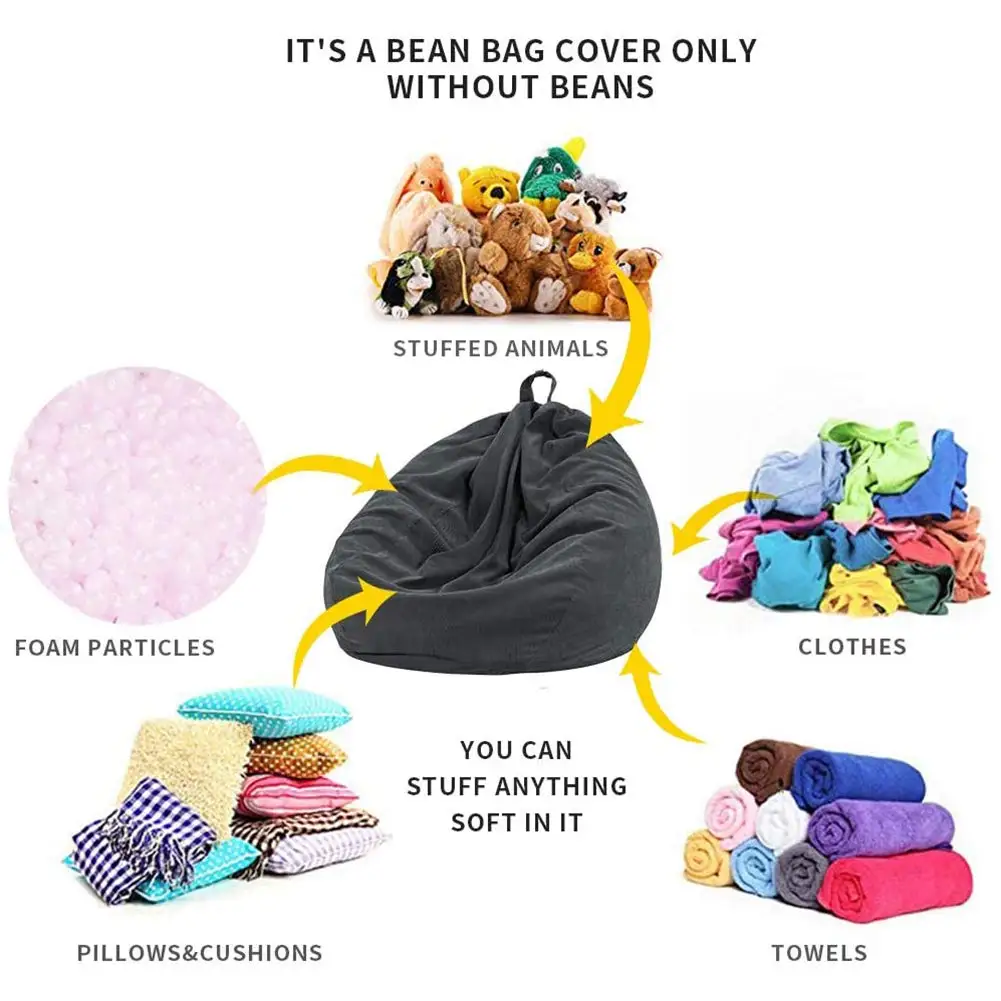 Stuffed Animal Storage Bean Bag Chair Cover (No Filler) Washable Soft Corduroy Cover for Adults Teens Organizing Plush Toys 2