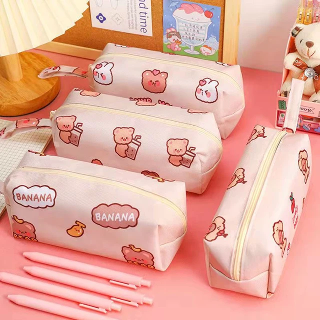 Large Pencil Case Stationery Cartoon Bear Big Storage Bags PU Pencil Bag  Cute Makeup Bag School Supplies for Girl Kids Gift