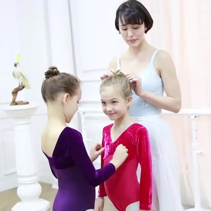 Body A Maniche Lunghe Per Bambina In Nylon Lucido - Per Danza Classica, Ginnastica E Scuola - Vari Colori E Taglie