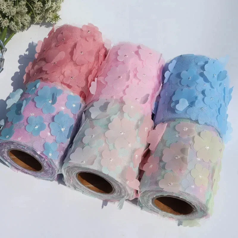 

10 yards 80mm 3D Flower Organza Ribbon Gradient Colorful Ribbon DIY Accessories for Gift Wrapping Hair Bowknot DIY Craft Ribbon