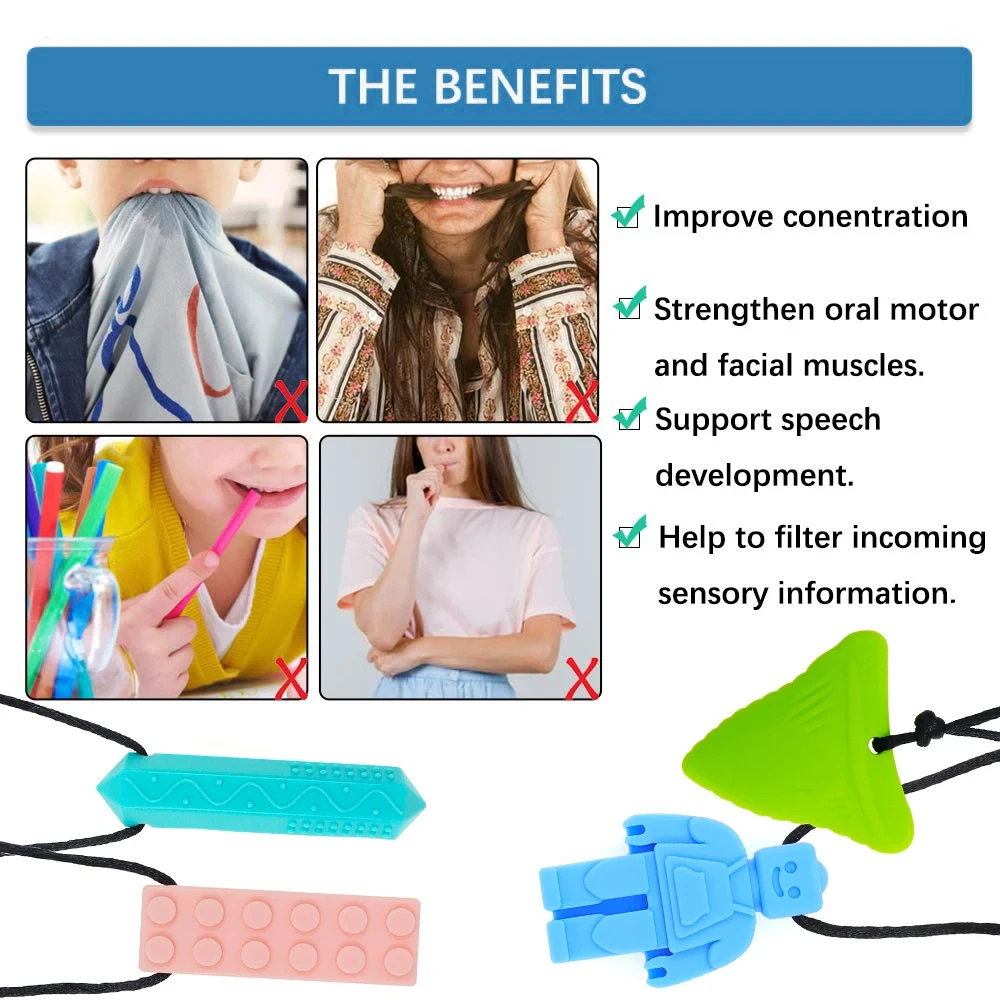 Sensory Chew Necklaces Sensory Chew Necklaces 2 Pack for Kids with Teething, ADHD, Autism, Biting Needs, Oral Motor Chewy Teether, Silicone chewlery