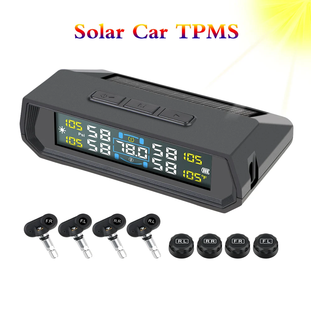 Sistemi di allarme di sicurezza automatici nel display della temperatura dell'auto Sistema di monitoraggio della pressione dei pneumatici per auto USB universale / TPMS solare - Image 2