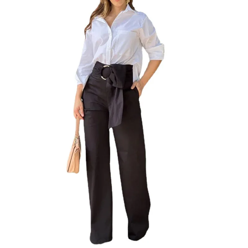  XENIS Conjunto casual de 2 piezas para mujer, con solapa de  medio botón y camiseta corta de punto acanalado y pantalones : Ropa,  Zapatos y Joyería