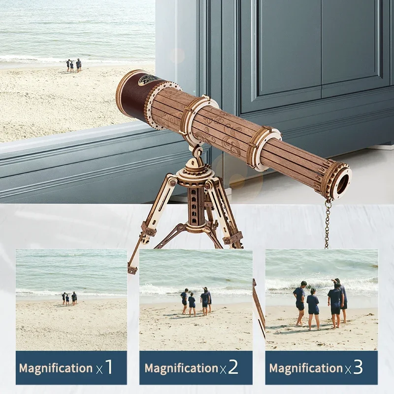 Robotime Rokr 1:1 DIY 314pcs Telescopic Monocular Telescope Wooden Model Building Kits Assembly Toy Gift for Children Adult 3
