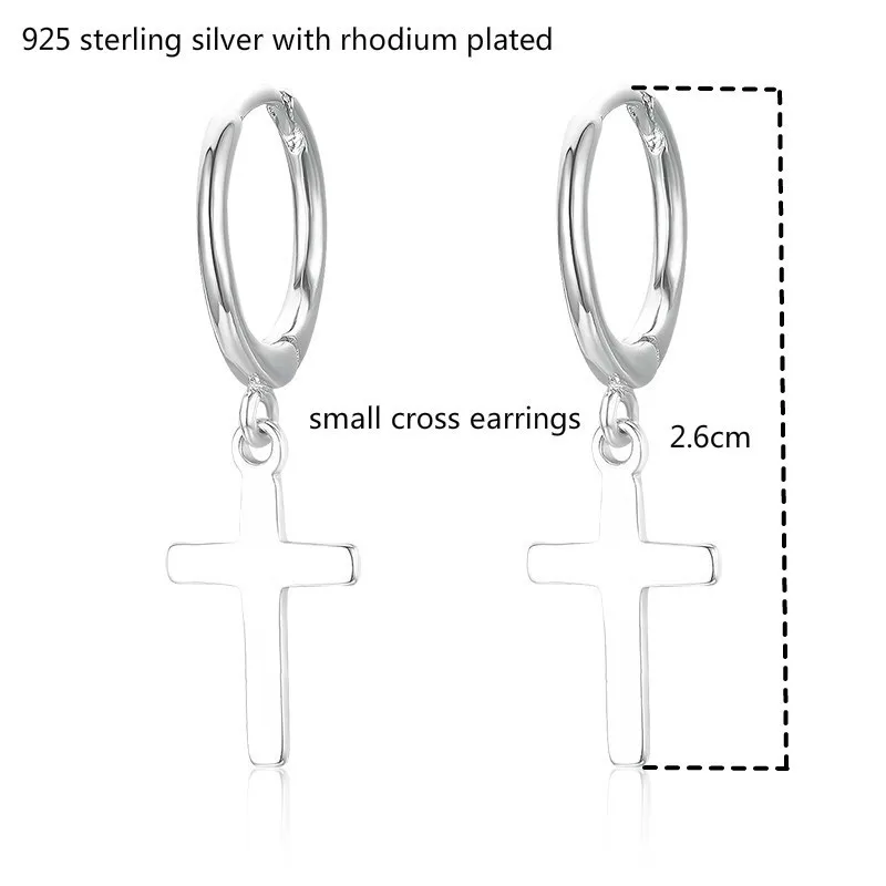 Cute 925 Sterling Silver Small Circle Loop Cross Charm Hoop Earrings For Women Girls Jewelry Pendiente Aros Oorbellen Orecchini 2