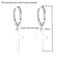 Cute 925 Sterling Silver Small Circle Loop Cross Charm Hoop Earrings For Women Girls Jewelry Pendiente Aros Oorbellen Orecchini 2