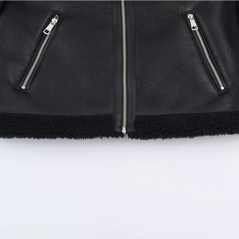 Chic Fashion Faux Leather Jackets for Women Zipper Long Sleeve Female Fleece Short Coats 2025 Winter Lady Casual New Outerwear ﻿